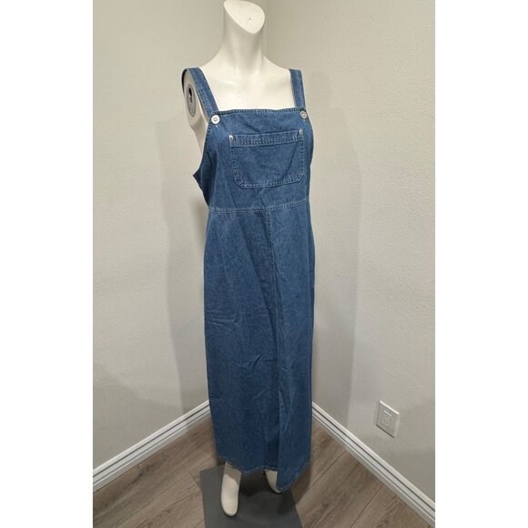 SAG HARBOR SPORT Overall's Women's Carpenter Maxi Dress Blue Denim - Picture 1 of 7